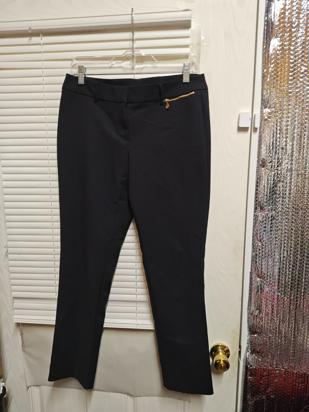 Anne Klein Black Straight Leg Pants with Gold Zip Accent